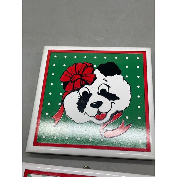 set of 4 Christmas trivets decorative wall hanging rubber feet bears cat READ - Picture 3 of 14